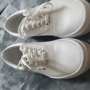Vans white leather stacked platform shoes